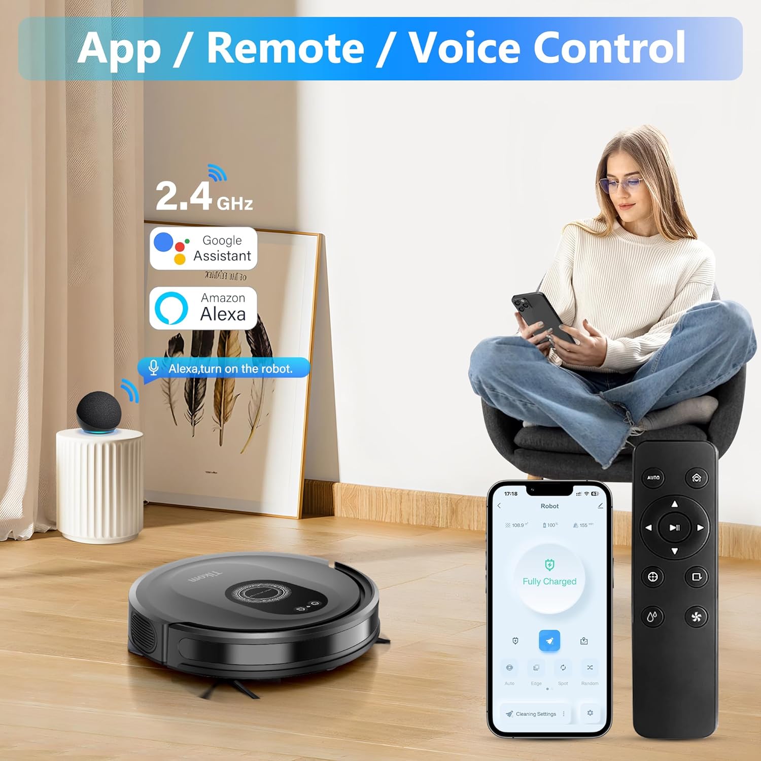 Robot Vacuum and Mop Combo, 5000Pa Suction Robotic Vacuum Cleaner with 150 Min Runtime, App and Remote Control, Self-Charging, Ideal for Hard Floors, Carpets, and Pet Hair (G8000 Max)