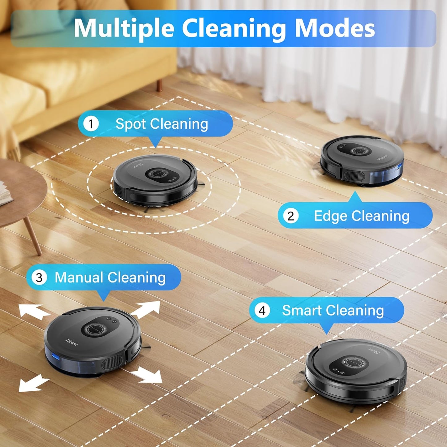 Robot Vacuum and Mop Combo, 5000Pa Suction Robotic Vacuum Cleaner with 150 Min Runtime, App and Remote Control, Self-Charging, Ideal for Hard Floors, Carpets, and Pet Hair (G8000 Max)