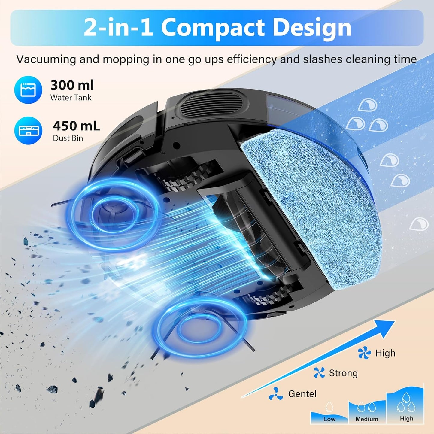 Robot Vacuum and Mop Combo, 5000Pa Suction Robotic Vacuum Cleaner with 150 Min Runtime, App and Remote Control, Self-Charging, Ideal for Hard Floors, Carpets, and Pet Hair (G8000 Max)