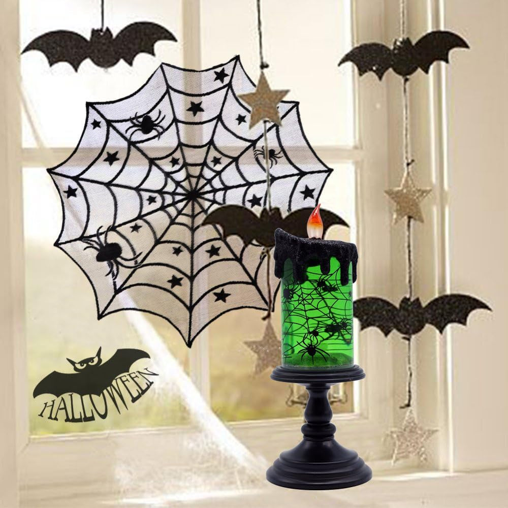 Halloween Snow Globe Candles Lighted Lamp, Battery Operated Spooky Spinning Water Glittering Tornado Candle Flameless Candles Table Centerpiece for Halloween Decoration Indoor(Spider)