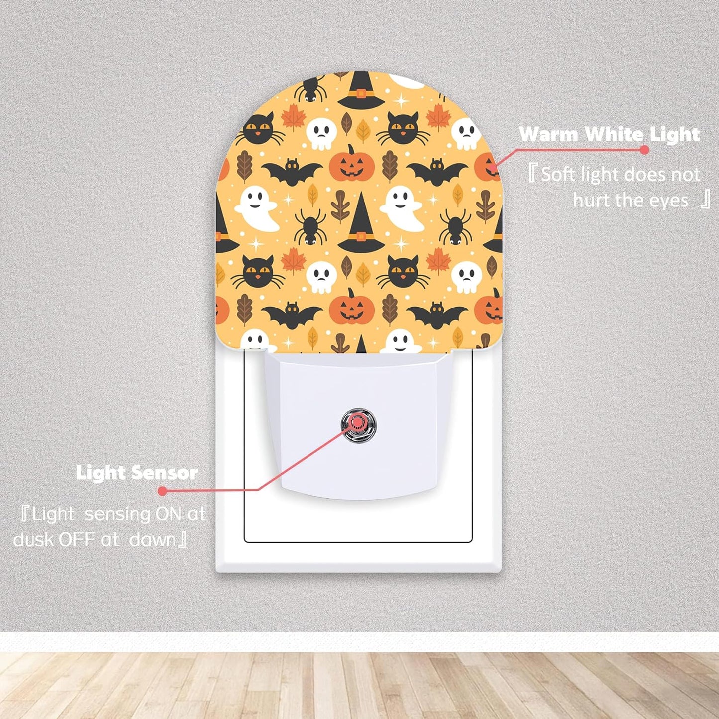 Halloween Ghost Skull Pumpkin Cat Night Lights Plug into Wall for Girls Boys Room,Night Light LED Lamp Dusk to Dawn Sensor round Lamp for Bedroom Bathroom Hallway Home Wall Decor