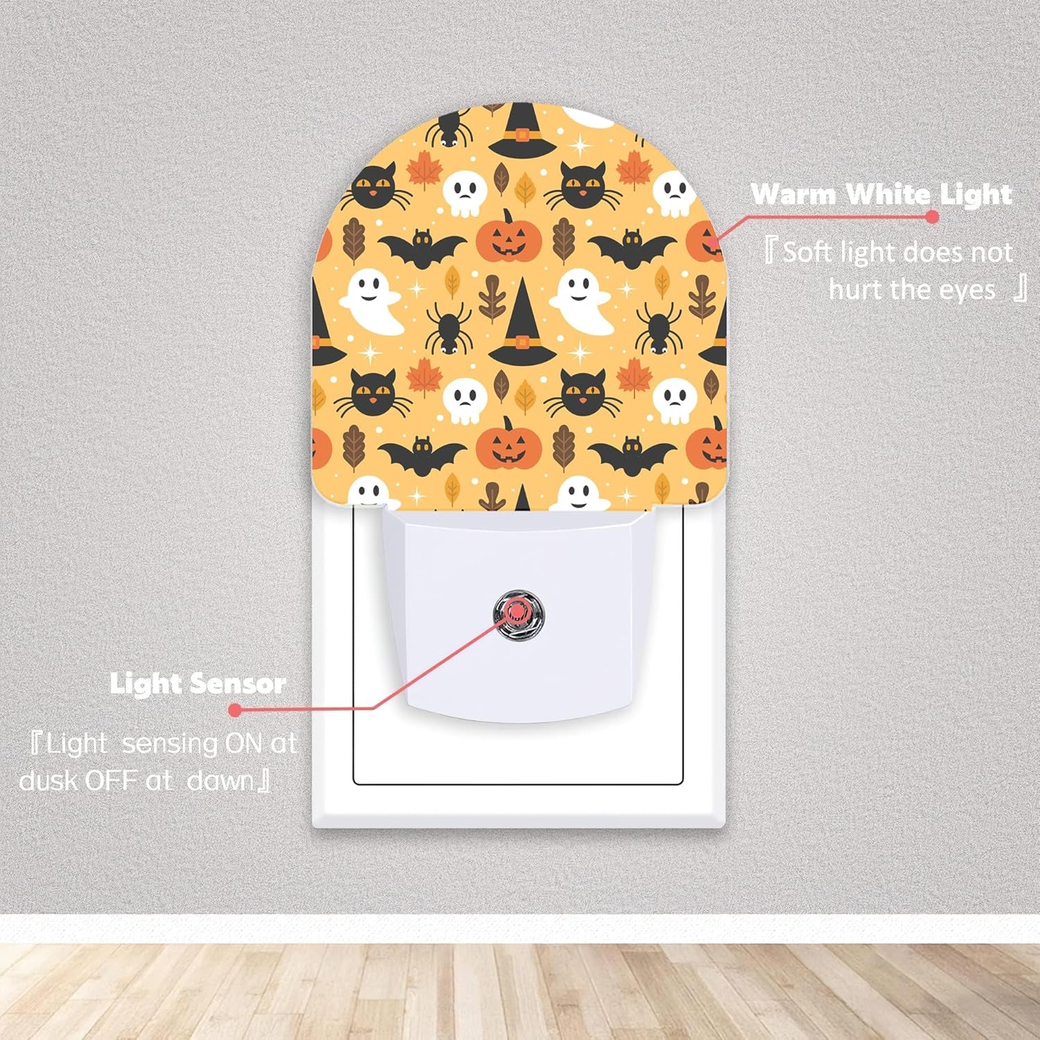 Halloween Ghost Skull Pumpkin Cat Night Lights Plug into Wall for Girls Boys Room,Night Light LED Lamp Dusk to Dawn Sensor round Lamp for Bedroom Bathroom Hallway Home Wall Decor