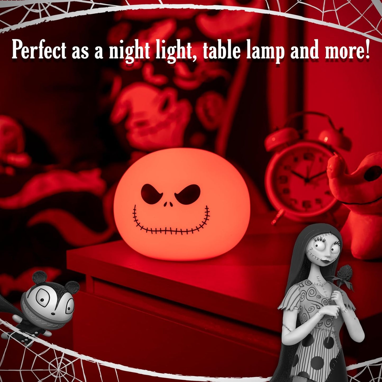 Jack Skellington Squishy Light - Color-Changing Night Light for Kids & Adults, Usb/Battery Operated Dimmable Lamp, Halloween & Christmas, Perfect for Bedroom, Playroom, Living Room (82503)