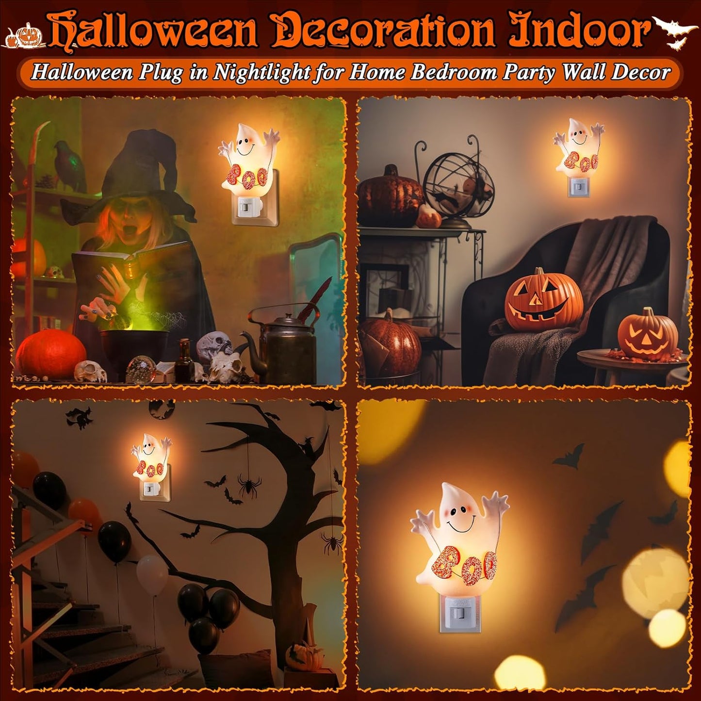 Halloween Decoration Indoor, Halloween Decorative Night Light Plug into Wall with Manual Switch, 360 Degree Swivel Plug, Halloween Nightlight for Home Bedroom Party Wall Decor(Boo Ghost)