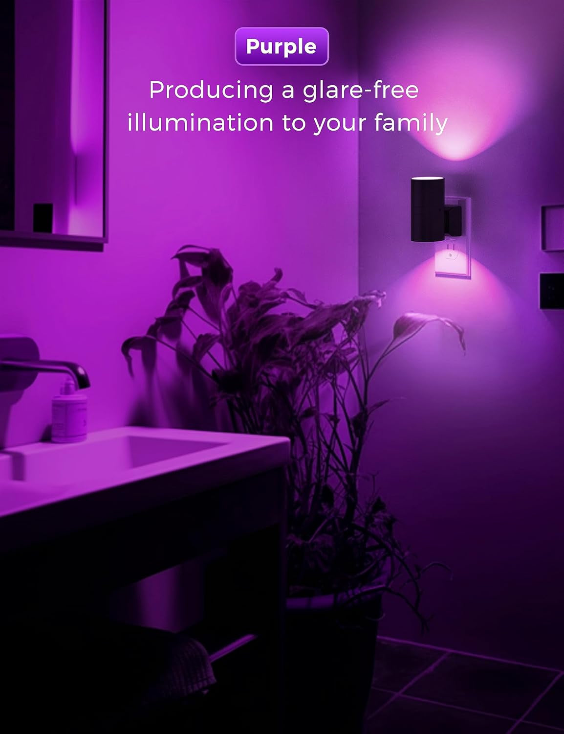 [2 Pack] Halloween Purple Night Light, Light Plug in with Sensor, Adjustable Brightness, Dimmable Lights Decorative for Christmas, Holiday, Home Decor, Party Bathroom
