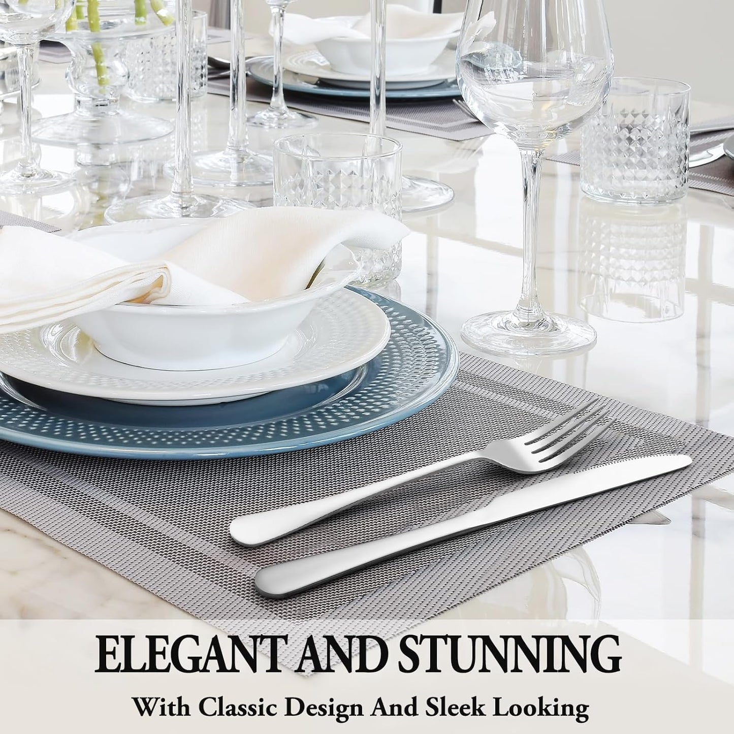 Silverware Set with Steak Knives Service for 4,Stainless Steel Flatware, Mirror Polished Cutlery Utensil Set for Home Kitchen Eating Tableware, Include Fork Knife Spoon, Dishwasher Safe