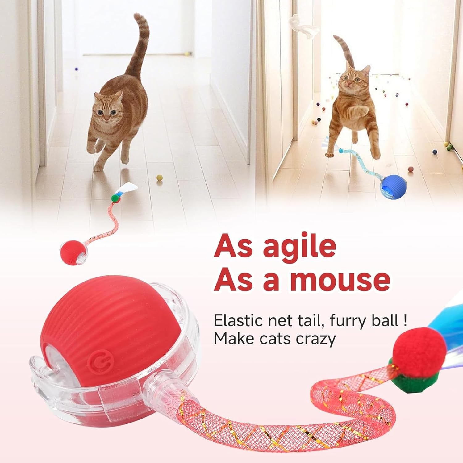 2 Packs Speed 2.0 Tail Interactive Cat Toys for Indoor Cats, Chirping & Motion Activate Cat Toy, Smart Kitten Rolling Ball Moving Ball Toys, Rechargeable Dog Cats Bal L for Enrichment Exercise