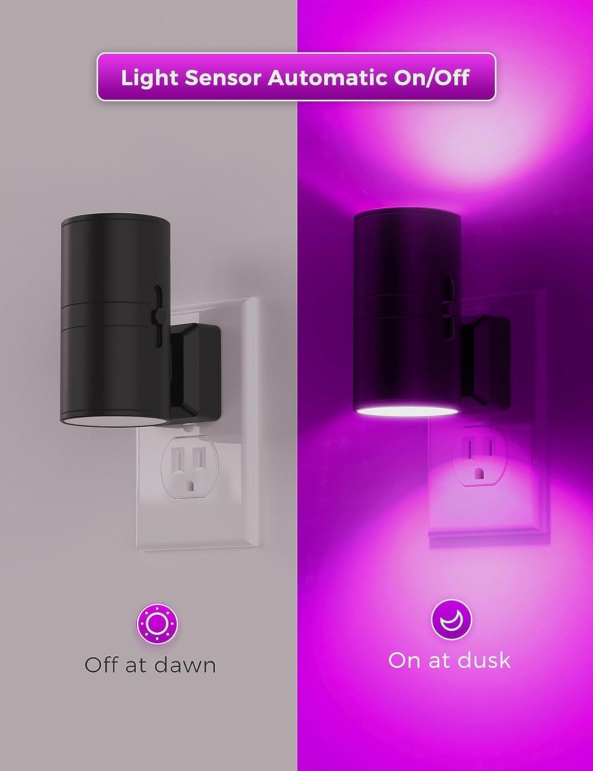 [2 Pack] Halloween Purple Night Light, Light Plug in with Sensor, Adjustable Brightness, Dimmable Lights Decorative for Christmas, Holiday, Home Decor, Party Bathroom