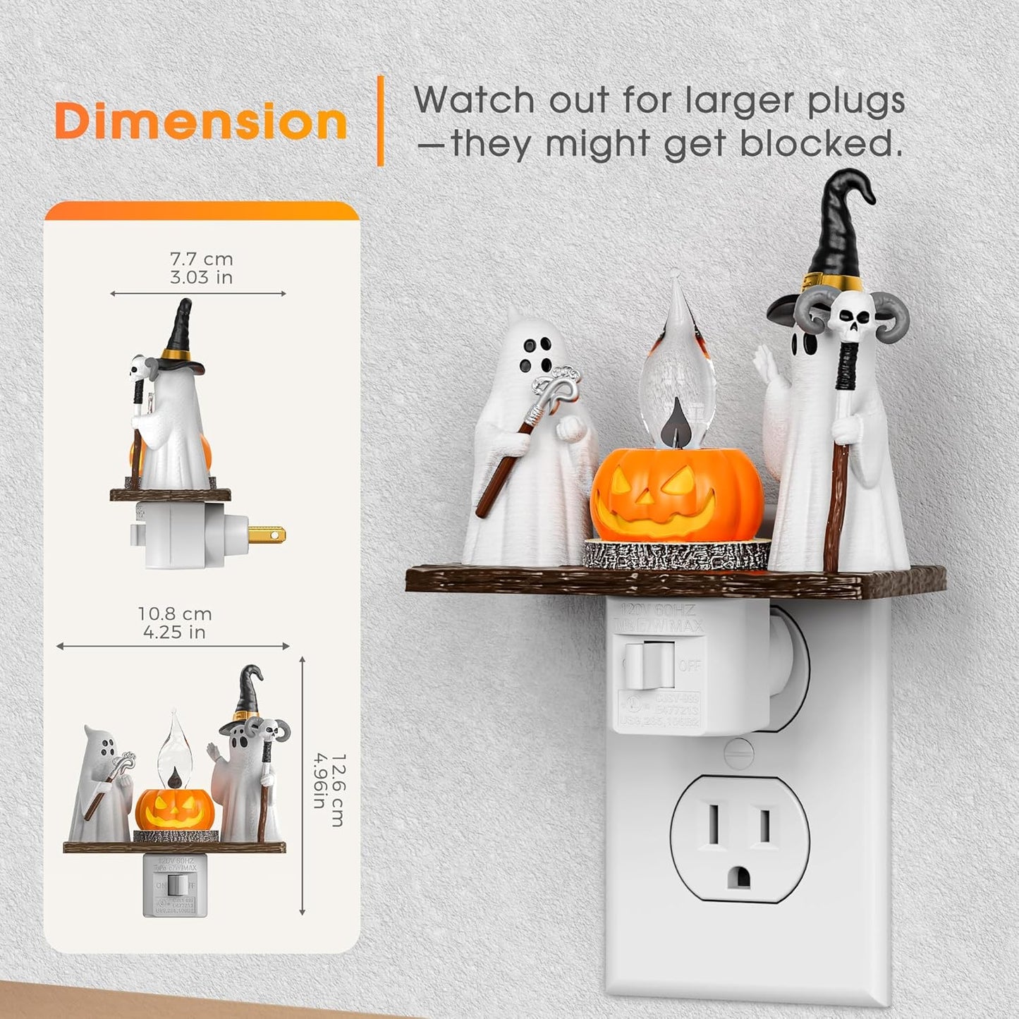 Halloween Night Light, Ghost Campfire Flickering Night Lights Plug into Wall, Cute Night Light for Kids, Plug in Ghost Nightlight with 360° Rotatable for Halloween Decorations Party