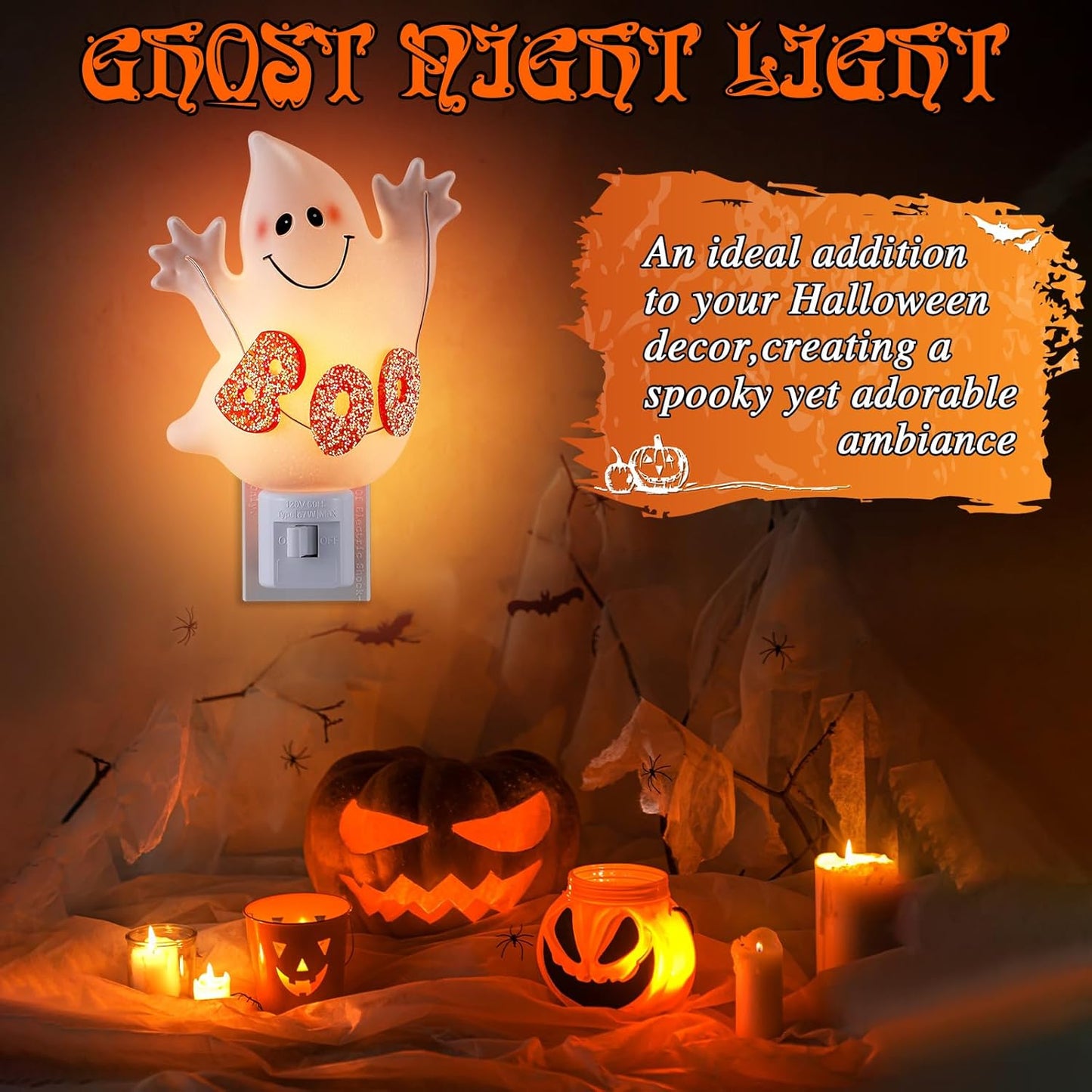 Halloween Decoration Indoor, Halloween Decorative Night Light Plug into Wall with Manual Switch, 360 Degree Swivel Plug, Halloween Nightlight for Home Bedroom Party Wall Decor(Boo Ghost)