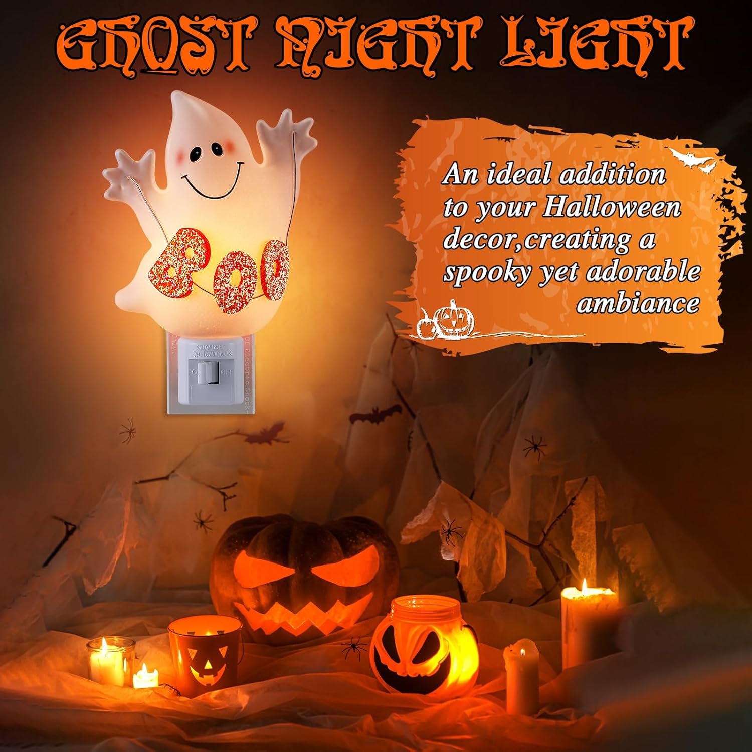 Halloween Decoration Indoor, Halloween Decorative Night Light Plug into Wall with Manual Switch, 360 Degree Swivel Plug, Halloween Nightlight for Home Bedroom Party Wall Decor(Boo Ghost)