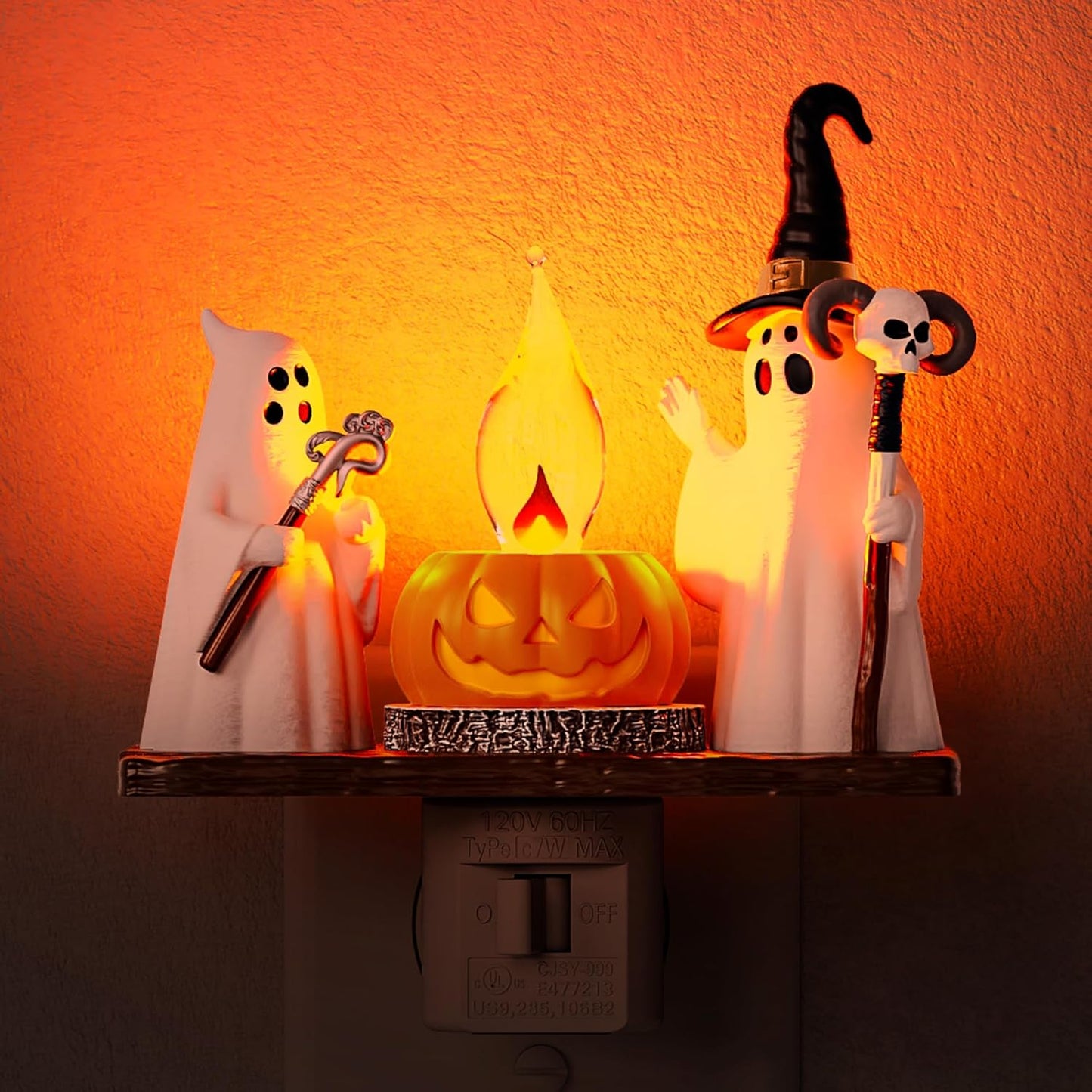 Halloween Night Light, Ghost Campfire Flickering Night Lights Plug into Wall, Cute Night Light for Kids, Plug in Ghost Nightlight with 360° Rotatable for Halloween Decorations Party