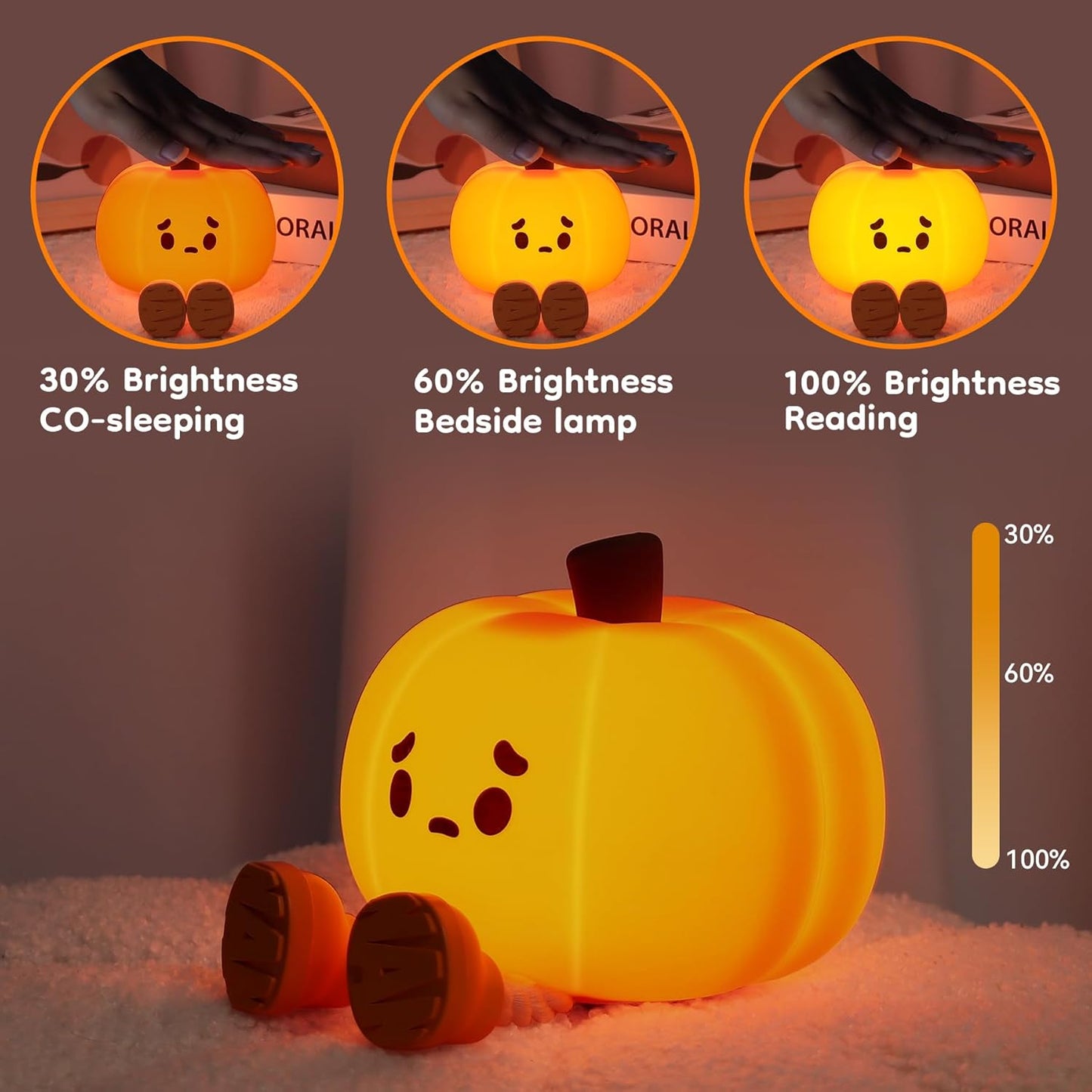 Pumpkin Night Light, Cute Silicone Night Light for Kids, Squishy Touch Nightlight Rechargeable Dimmable for Nursery Lamp for Breastfeeding, Halloween Decor, Office Desk and Kids Room Décor