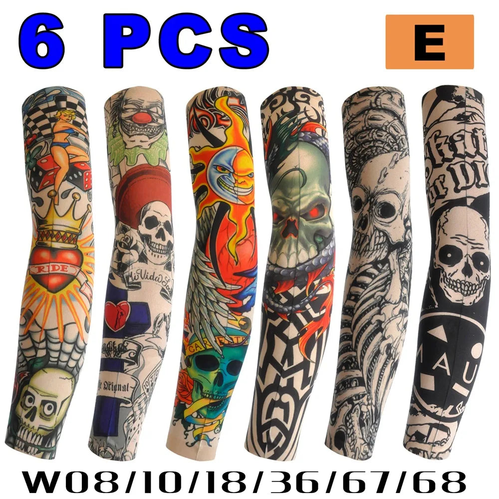 6 PCS Tattoo Sleeve for Men Women Anti-Sunburn Sleeve Elastic Outdoor Nightclub Cycling Arm Cover Party Cycling Tattoo Sleeve