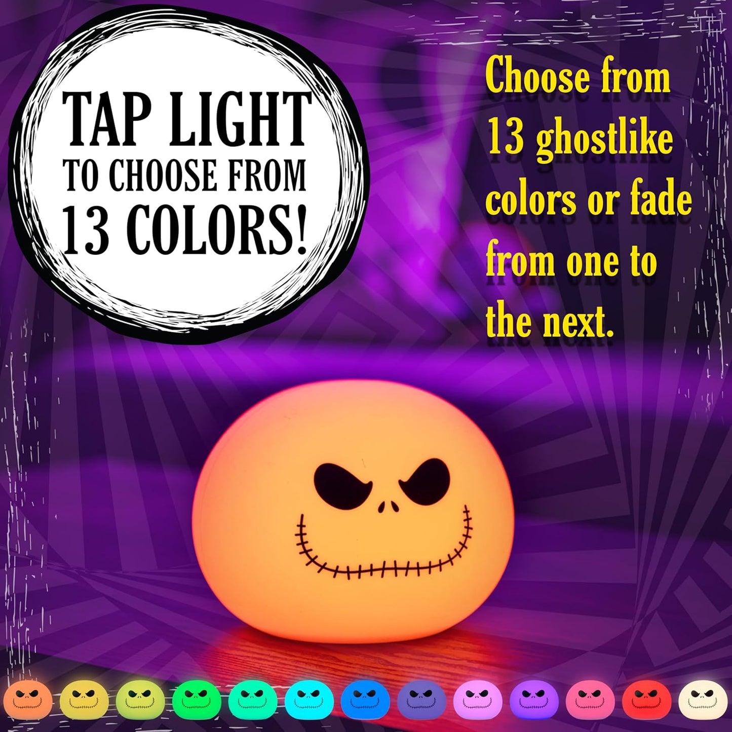 Jack Skellington Squishy Light - Color-Changing Night Light for Kids & Adults, Usb/Battery Operated Dimmable Lamp, Halloween & Christmas, Perfect for Bedroom, Playroom, Living Room (82503)