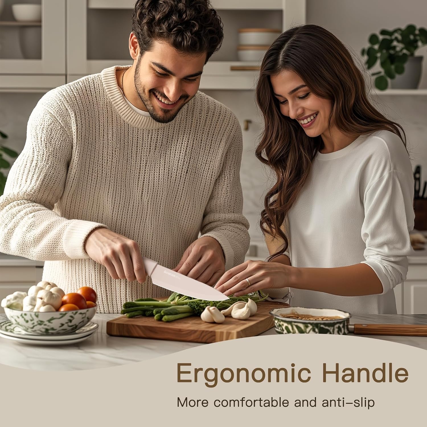 Knife Set, 13 Pieces Kitchen Knives Set with Healthy Anti-Rust Coating, Dishwasher Safe, Stainless Steel Chef Knife Sets with 6 Blade Guards, Perfect Holiday Gifts for Kitchen