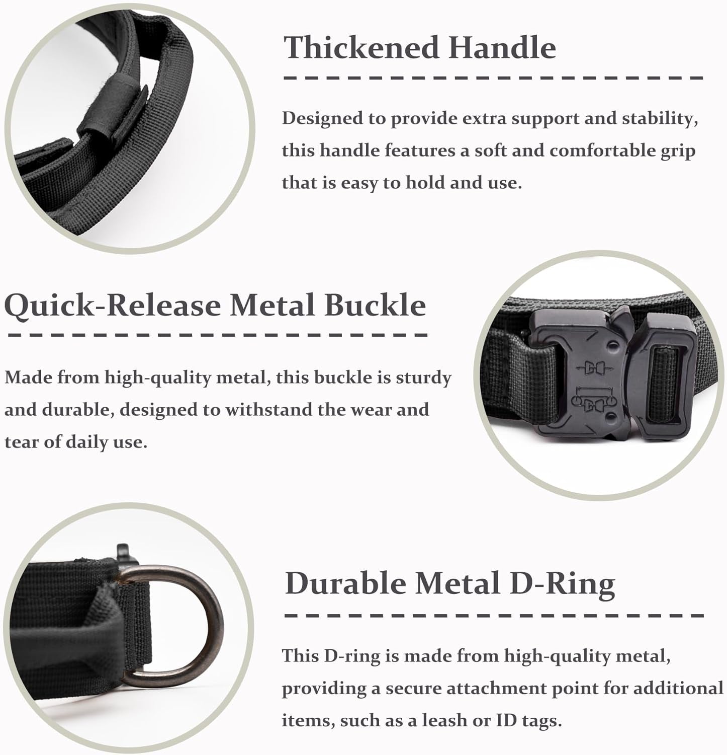 Tactical Dog Collar, Adjustable Military Training Nylon Dog Collar with Control Handle and Heavy Quick-Release Metal Buckle for Small Medium Large Dogs, Black L