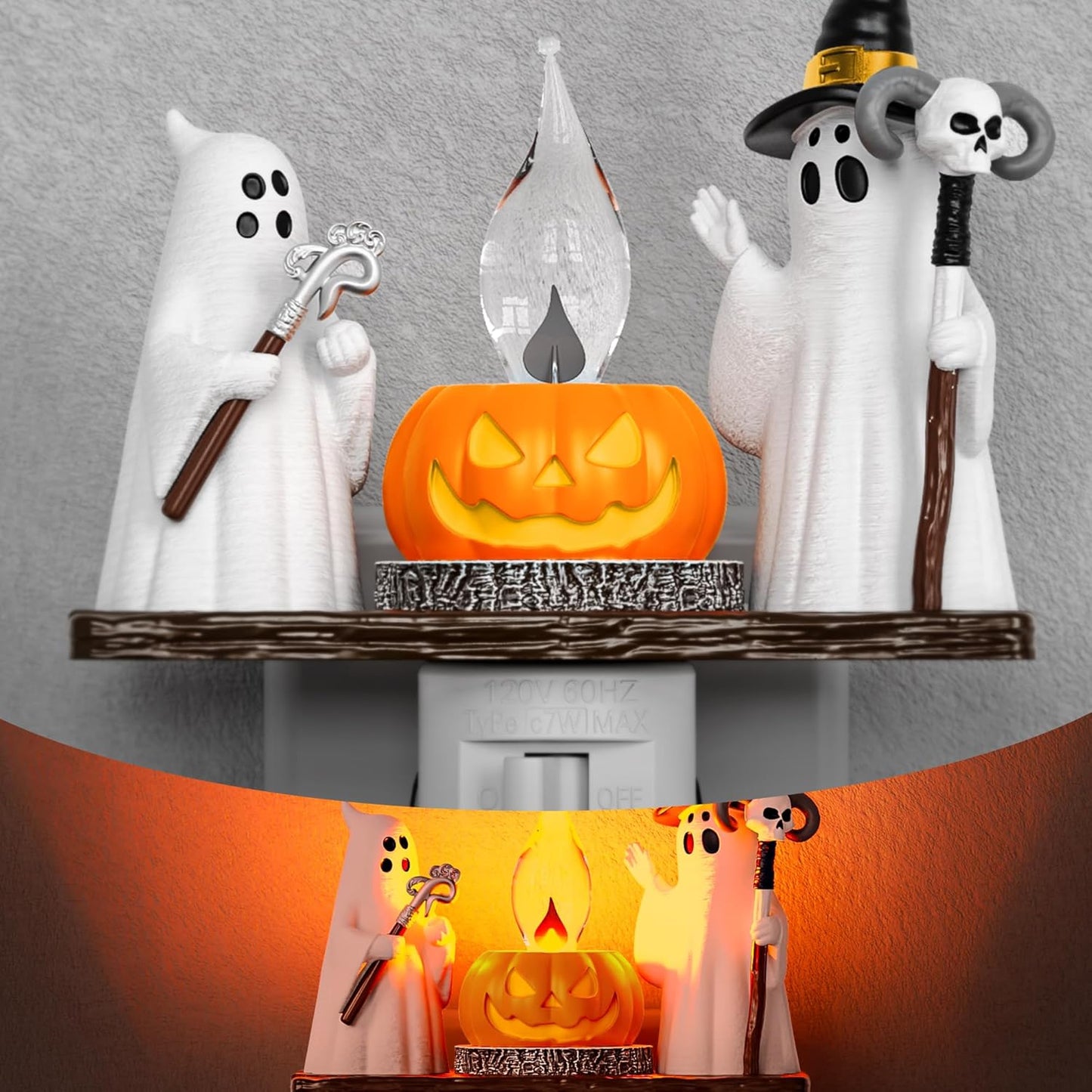 Halloween Night Light, Ghost Campfire Flickering Night Lights Plug into Wall, Cute Night Light for Kids, Plug in Ghost Nightlight with 360° Rotatable for Halloween Decorations Party