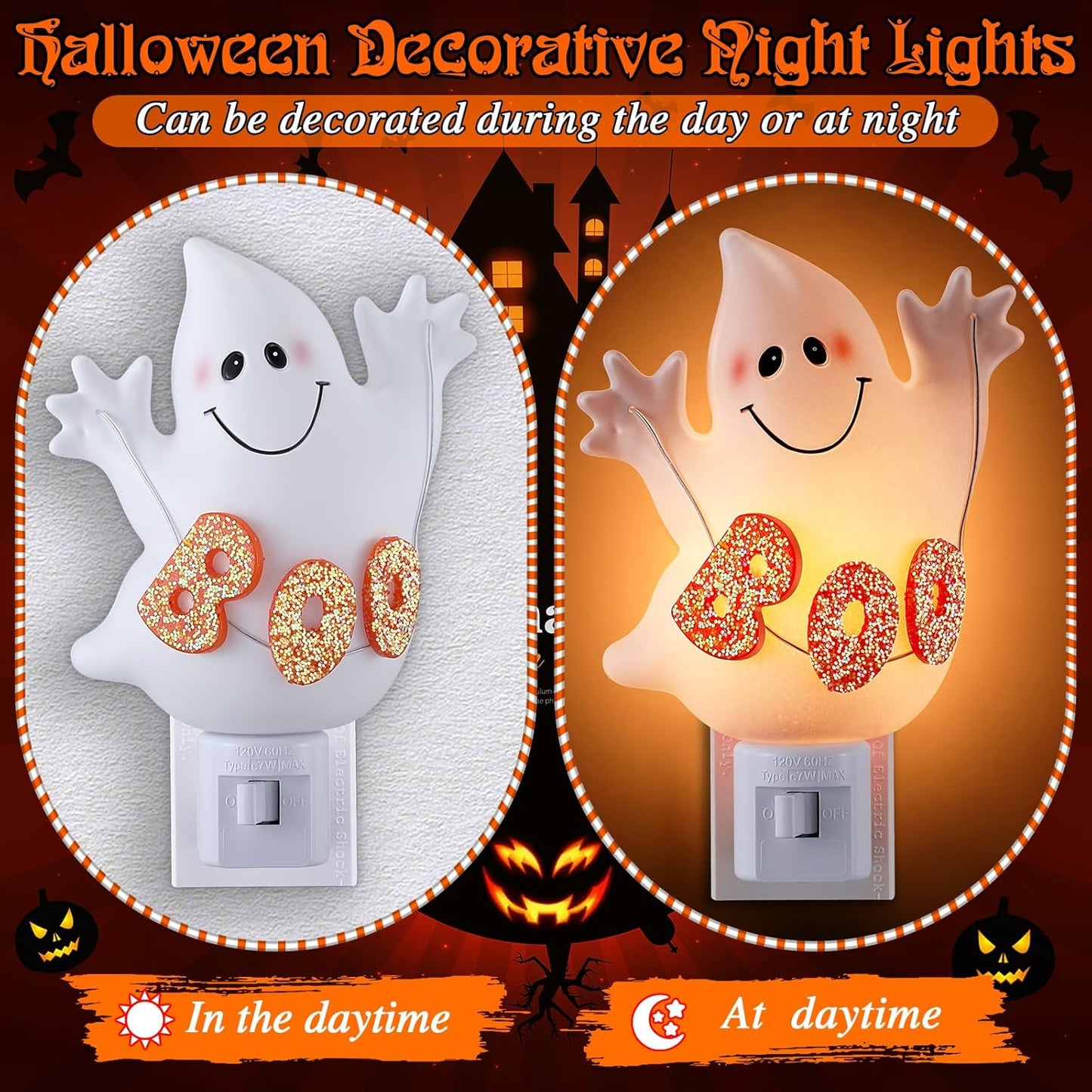 Halloween Decoration Indoor, Halloween Decorative Night Light Plug into Wall with Manual Switch, 360 Degree Swivel Plug, Halloween Nightlight for Home Bedroom Party Wall Decor(Boo Ghost)