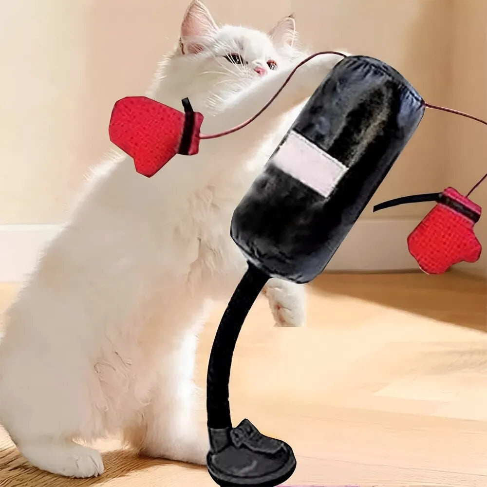 🐱 Cat Punching Bag Toy with Gloves | Mini Boxing Training Toy for Cats | Interactive Pet Play & Exercise