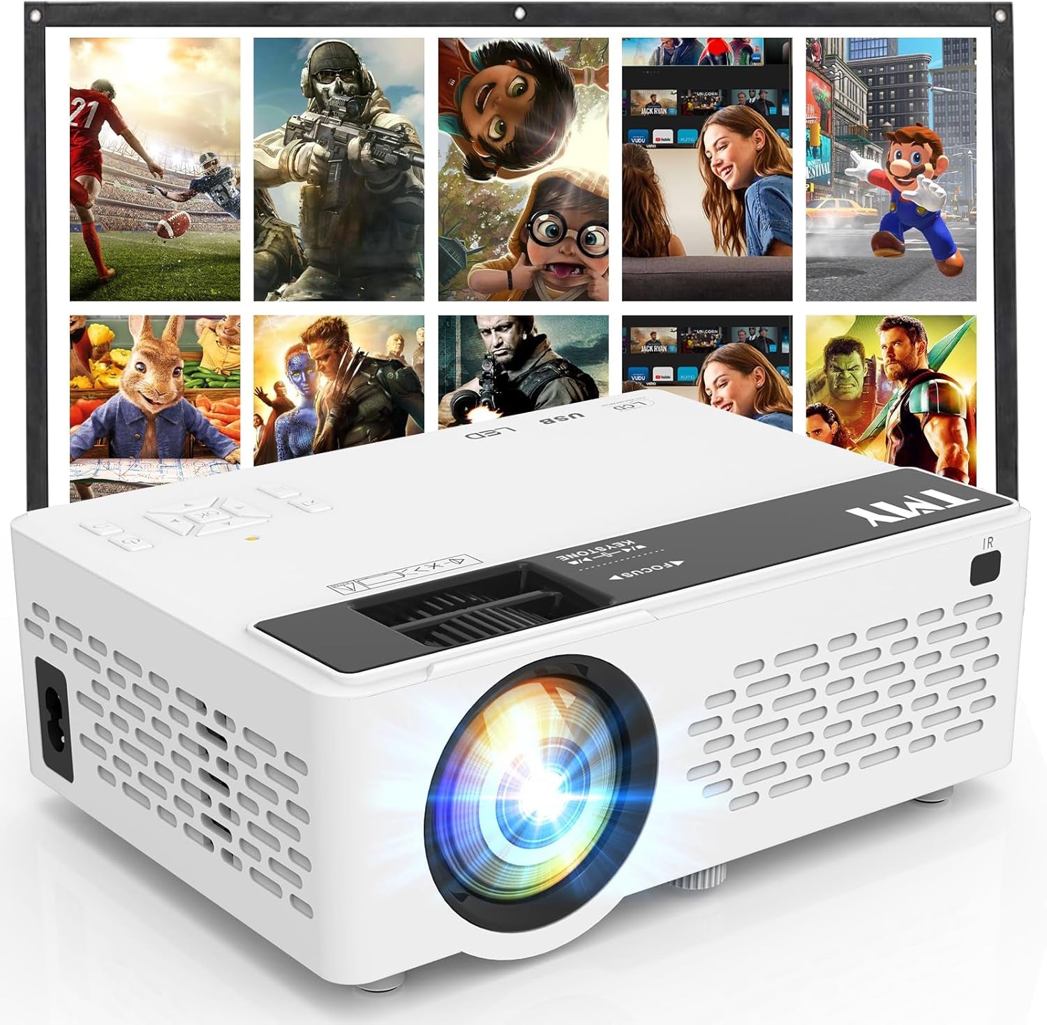 1080P Full HD Portable Mini Projector, Upgraded Bluetooth Movie Projector with Screen, Compatible with TV Stick Smartphone/Hdmi/Usb, Indoor & Outdoor Use