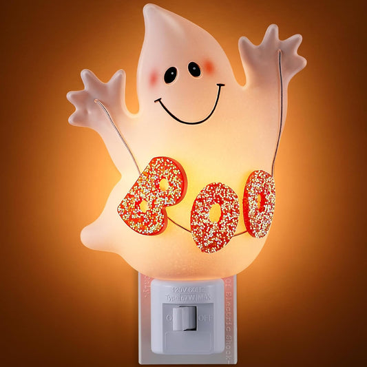 Halloween Decoration Indoor, Halloween Decorative Night Light Plug into Wall with Manual Switch, 360 Degree Swivel Plug, Halloween Nightlight for Home Bedroom Party Wall Decor(Boo Ghost)
