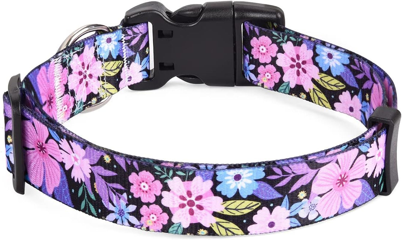 Dog Collar with Bohemia Floral Tribal Geometric Patterns - Soft Ethnic Style Collar Adjustable for Small Medium Large Dogs(Floral Pink,M)