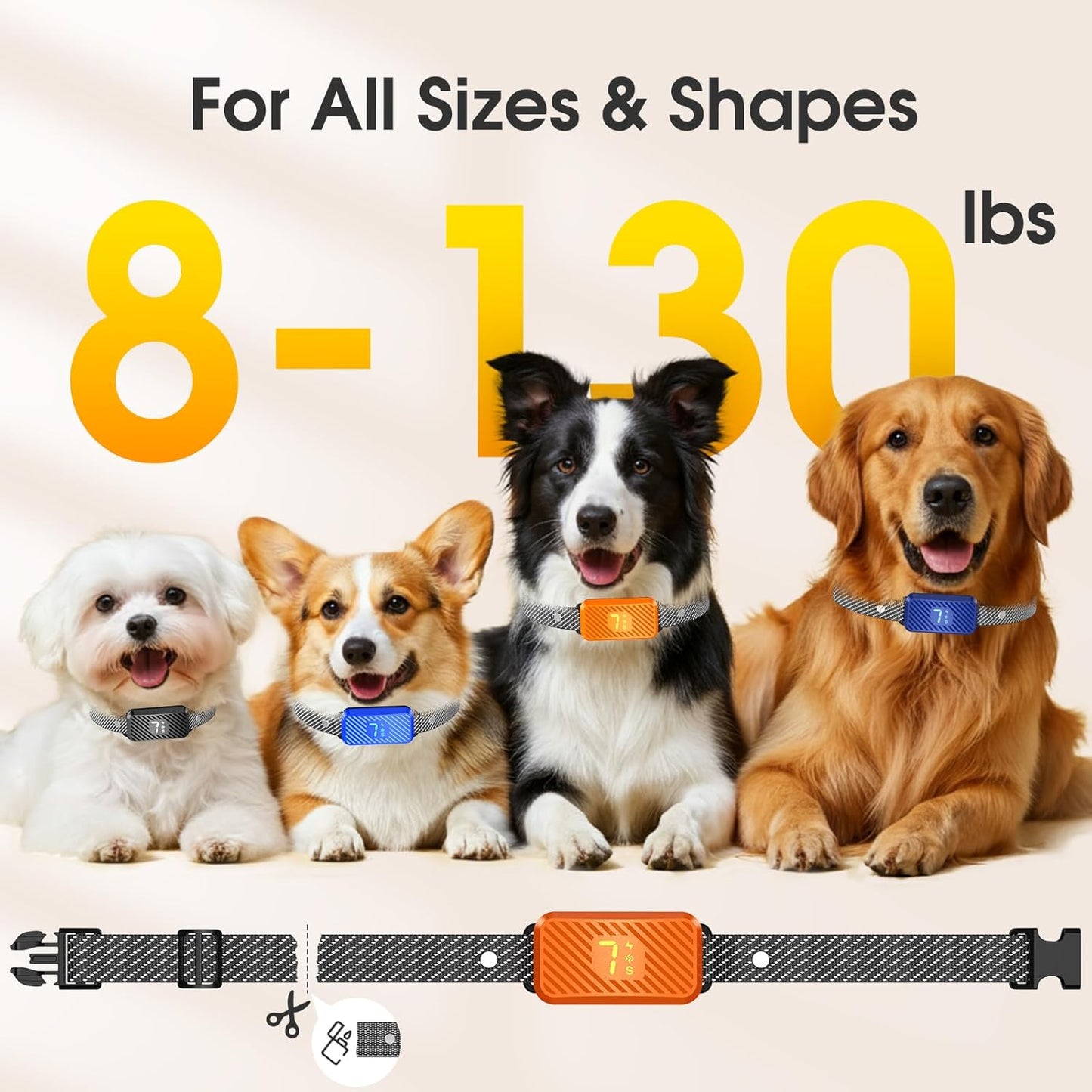 Dog Bark Collar for Large Medium Small Dogs, Effective No-Bark Collar, Smart Barking Collar, Rechargeable Bark Collar with 7-Level Sensitivity, 3 Beep & Vibration Modes, Waterproof, Orange