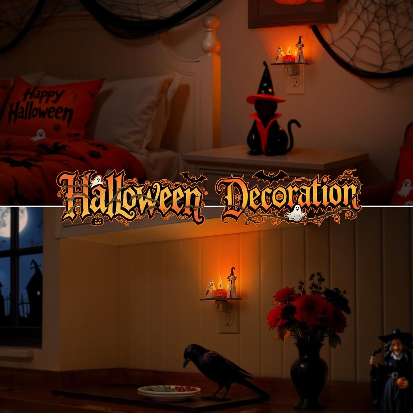 Halloween Night Light, Ghost Campfire Flickering Night Lights Plug into Wall, Cute Night Light for Kids, Plug in Ghost Nightlight with 360° Rotatable for Halloween Decorations Party