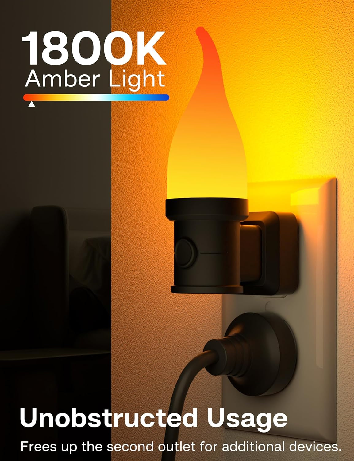 Flickering Flame Night Light Plug in 2 Pack, Halloween Night Lights Plug into Wall, with Dusk to Dawn Sensor, 3 Modes, Home Decor, Flameless Candle Nightlight for Decorative Halloween Bedroom