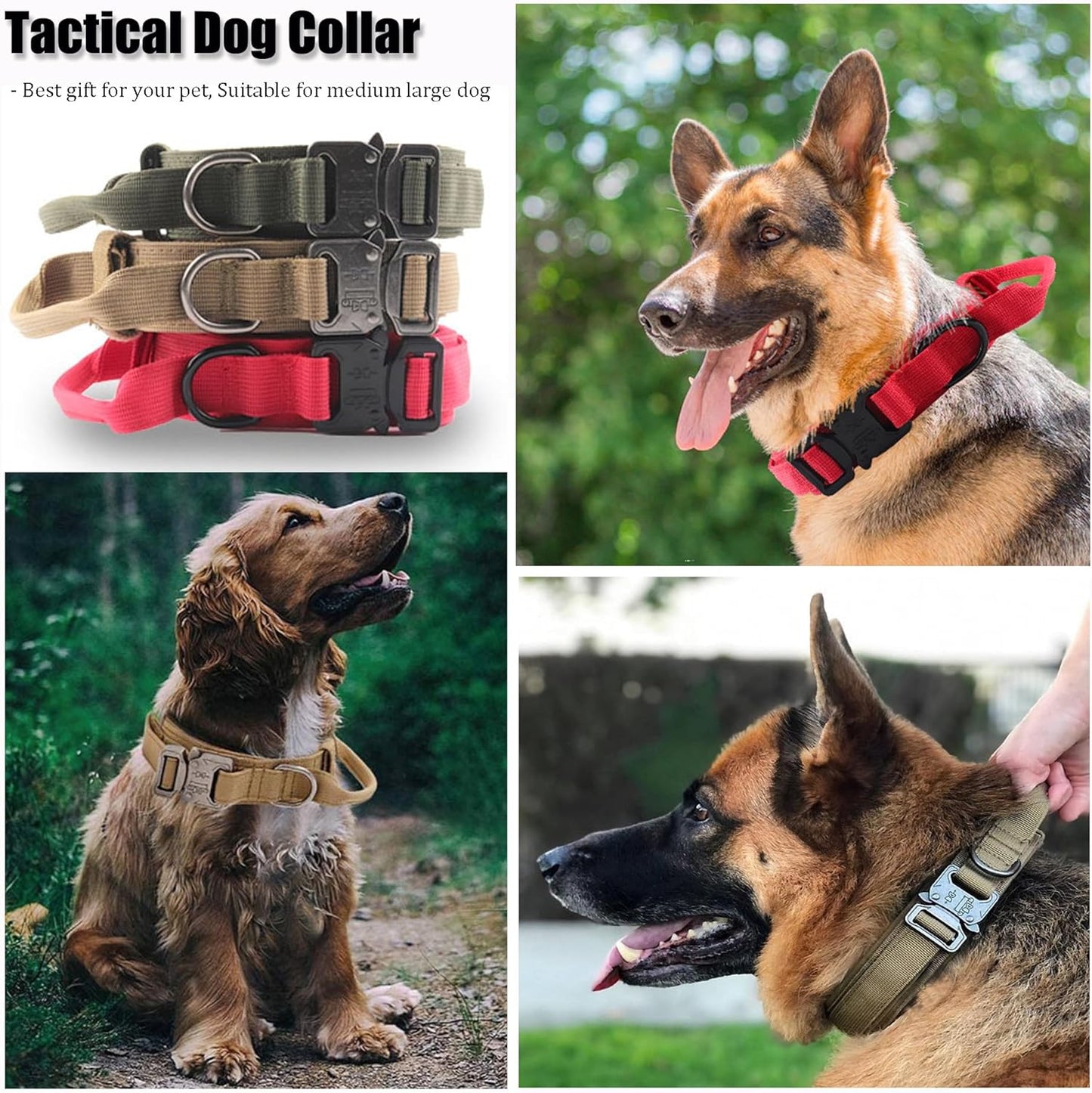 Tactical Dog Collar, Adjustable Military Training Nylon Dog Collar with Control Handle and Heavy Quick-Release Metal Buckle for Small Medium Large Dogs, Black L