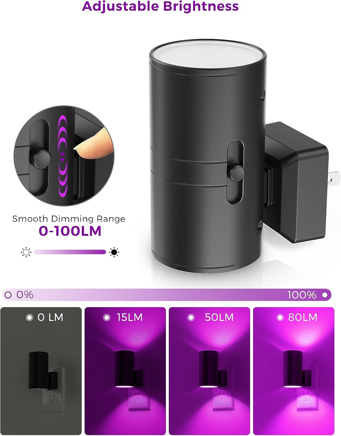 [2 Pack] Halloween Purple Night Light, Light Plug in with Sensor, Adjustable Brightness, Dimmable Lights Decorative for Christmas, Holiday, Home Decor, Party Bathroom