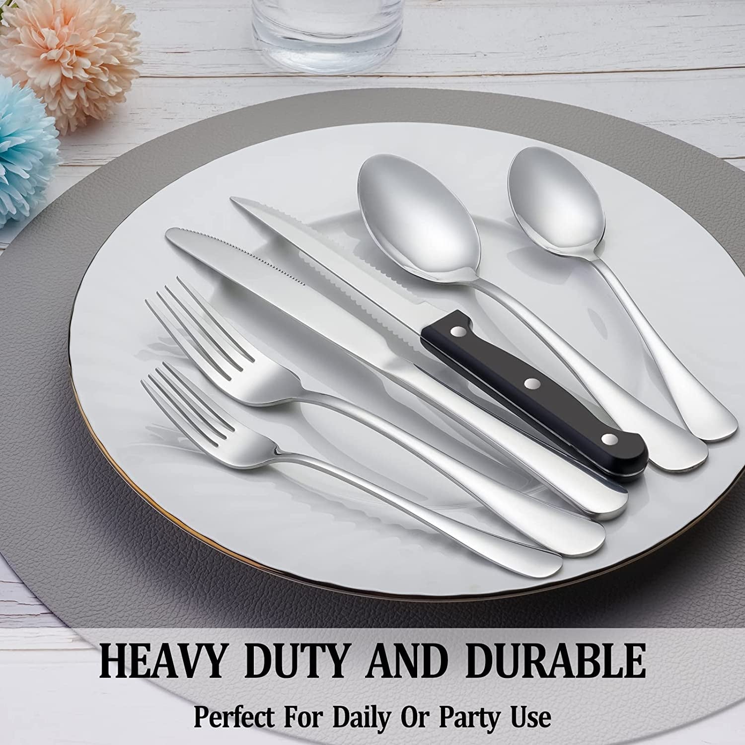 Silverware Set with Steak Knives Service for 4,Stainless Steel Flatware, Mirror Polished Cutlery Utensil Set for Home Kitchen Eating Tableware, Include Fork Knife Spoon, Dishwasher Safe