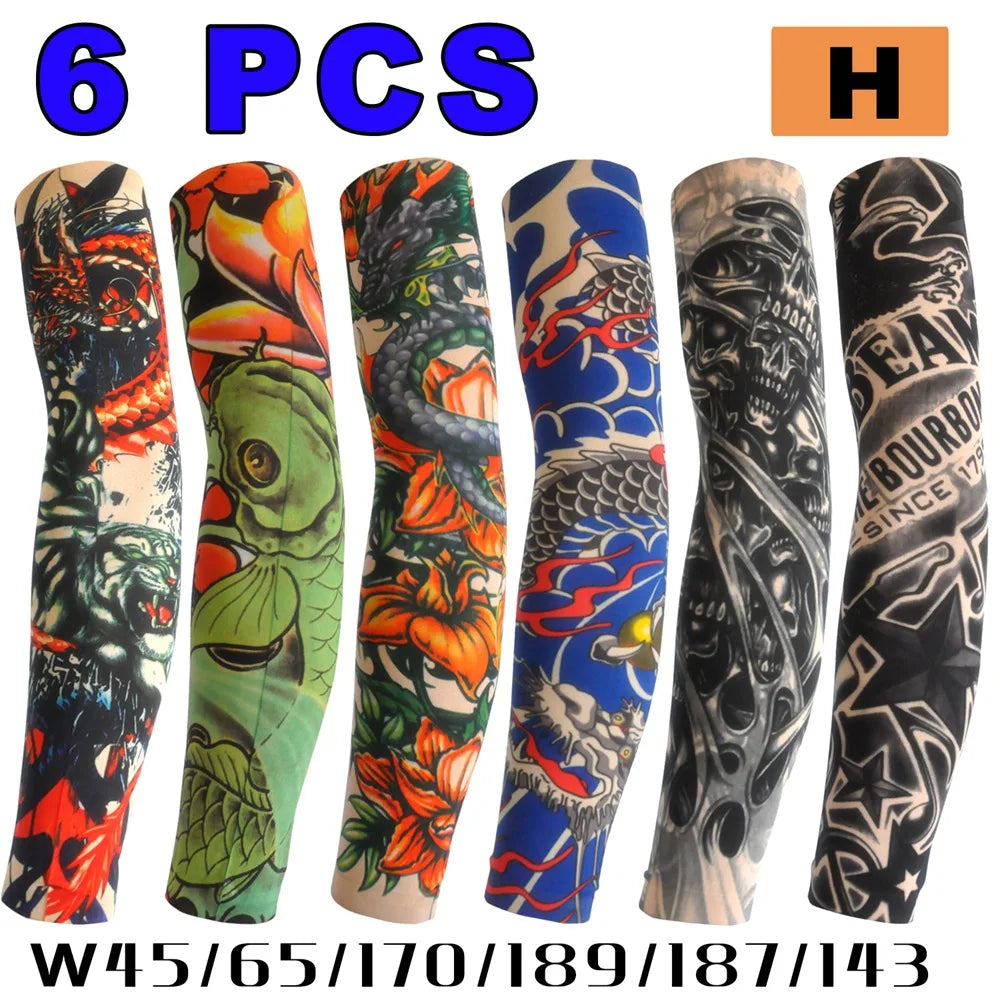 6 PCS Tattoo Sleeve for Men Women Anti-Sunburn Sleeve Elastic Outdoor Nightclub Cycling Arm Cover Party Cycling Tattoo Sleeve