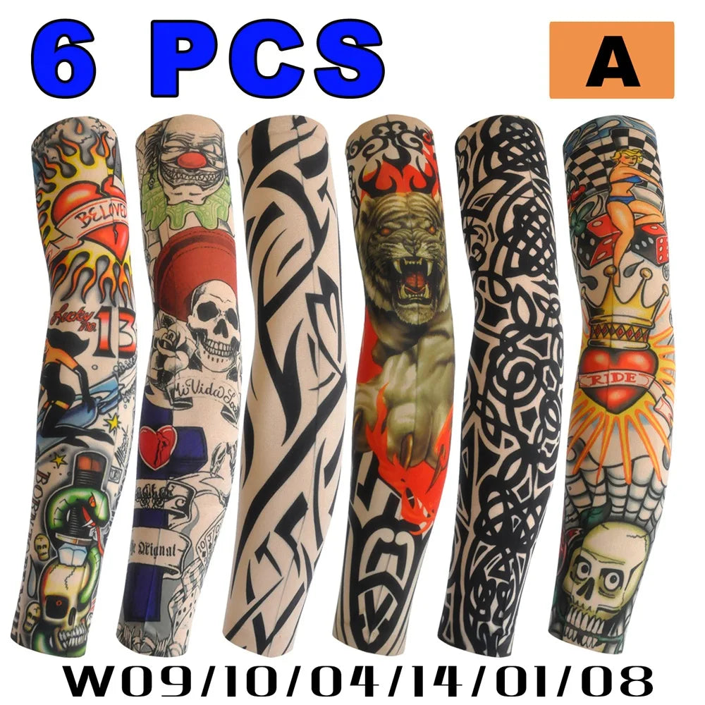 6 PCS Tattoo Sleeve for Men Women Anti-Sunburn Sleeve Elastic Outdoor Nightclub Cycling Arm Cover Party Cycling Tattoo Sleeve