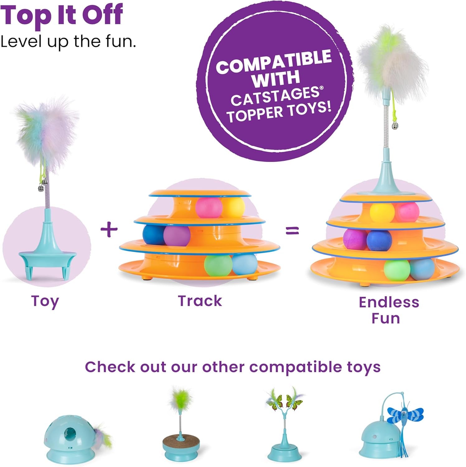 Tower of Tracks – 3-Level Interactive Cat Toy with 6 Spinning Balls, Non-Slip Base, Ideal for Indoor Cats, Orange