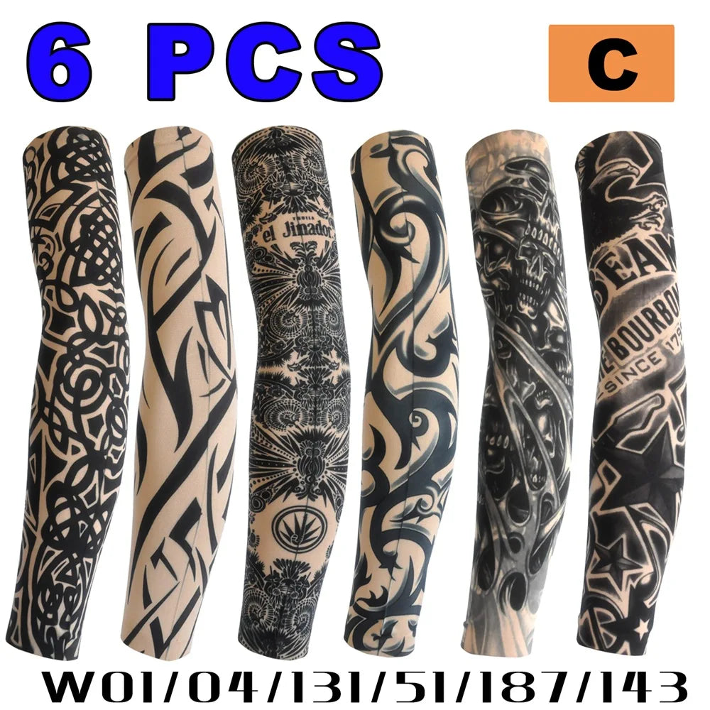 6 PCS Tattoo Sleeve for Men Women Anti-Sunburn Sleeve Elastic Outdoor Nightclub Cycling Arm Cover Party Cycling Tattoo Sleeve