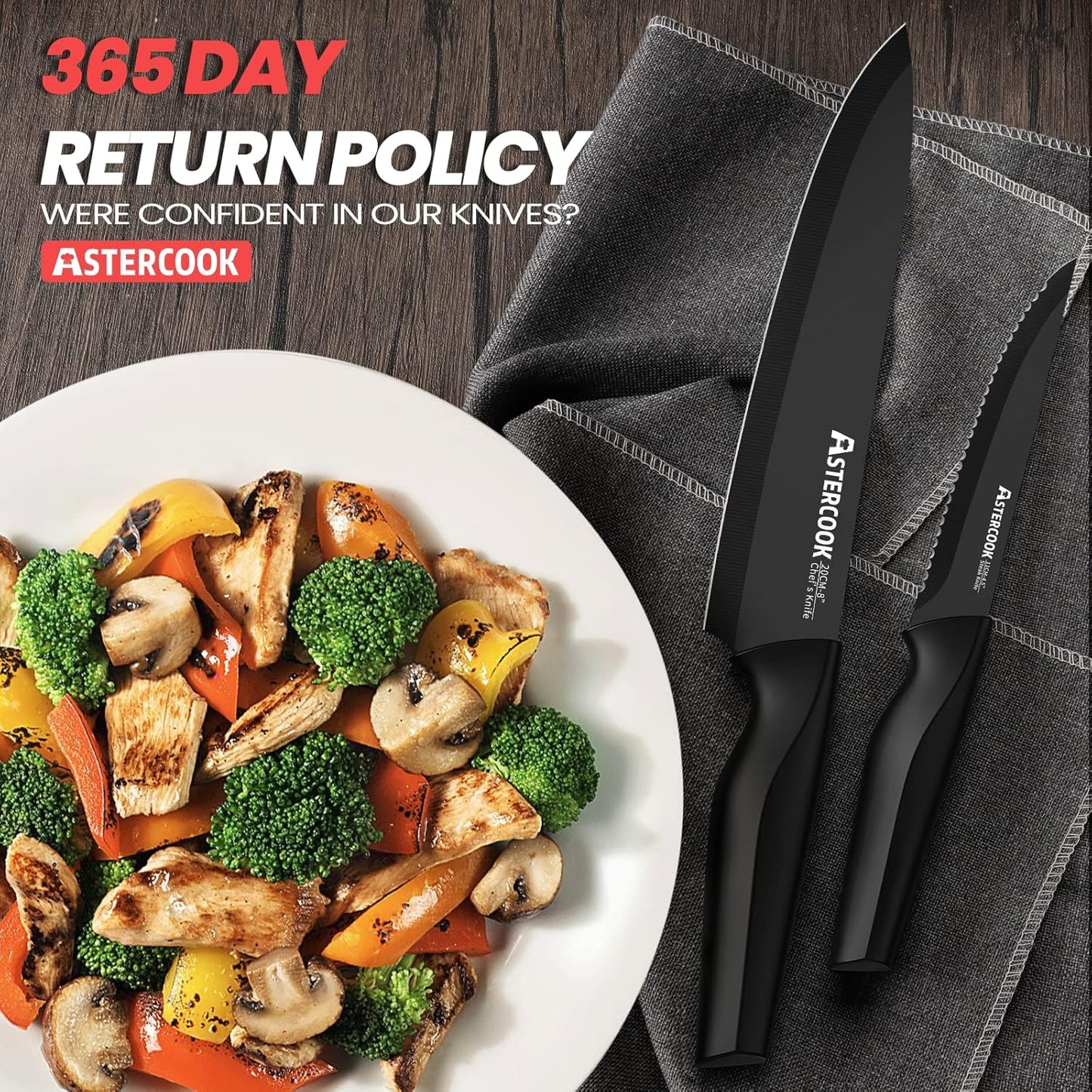 Knife Set,  21 Pieces Knife Sets for Kitchen with Block, Dishwasher Safe Kitchen Knife Set with Built-In Sharpener, German Stainless Steel Black Knife Block Set