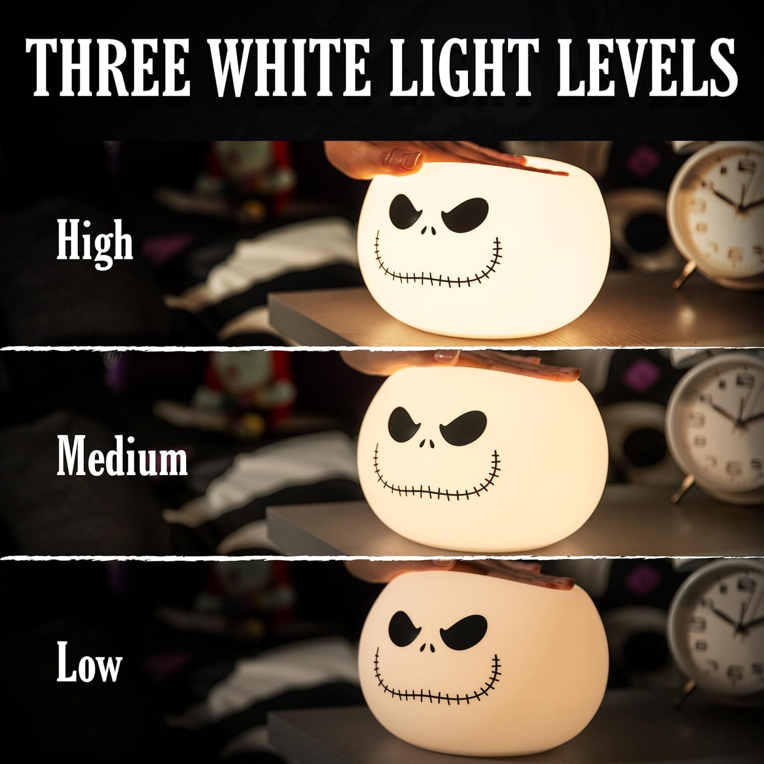 Jack Skellington Squishy Light - Color-Changing Night Light for Kids & Adults, Usb/Battery Operated Dimmable Lamp, Halloween & Christmas, Perfect for Bedroom, Playroom, Living Room (82503)