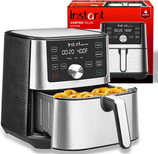 Vortex plus 4QT Air Fryer, Custom Program Options, 6-In-1 Functions Crisps, Broils, Roasts, Dehydrates, Bakes, Reheats, 100+ In-App Recipes, from the Makers of , Stainless Steel