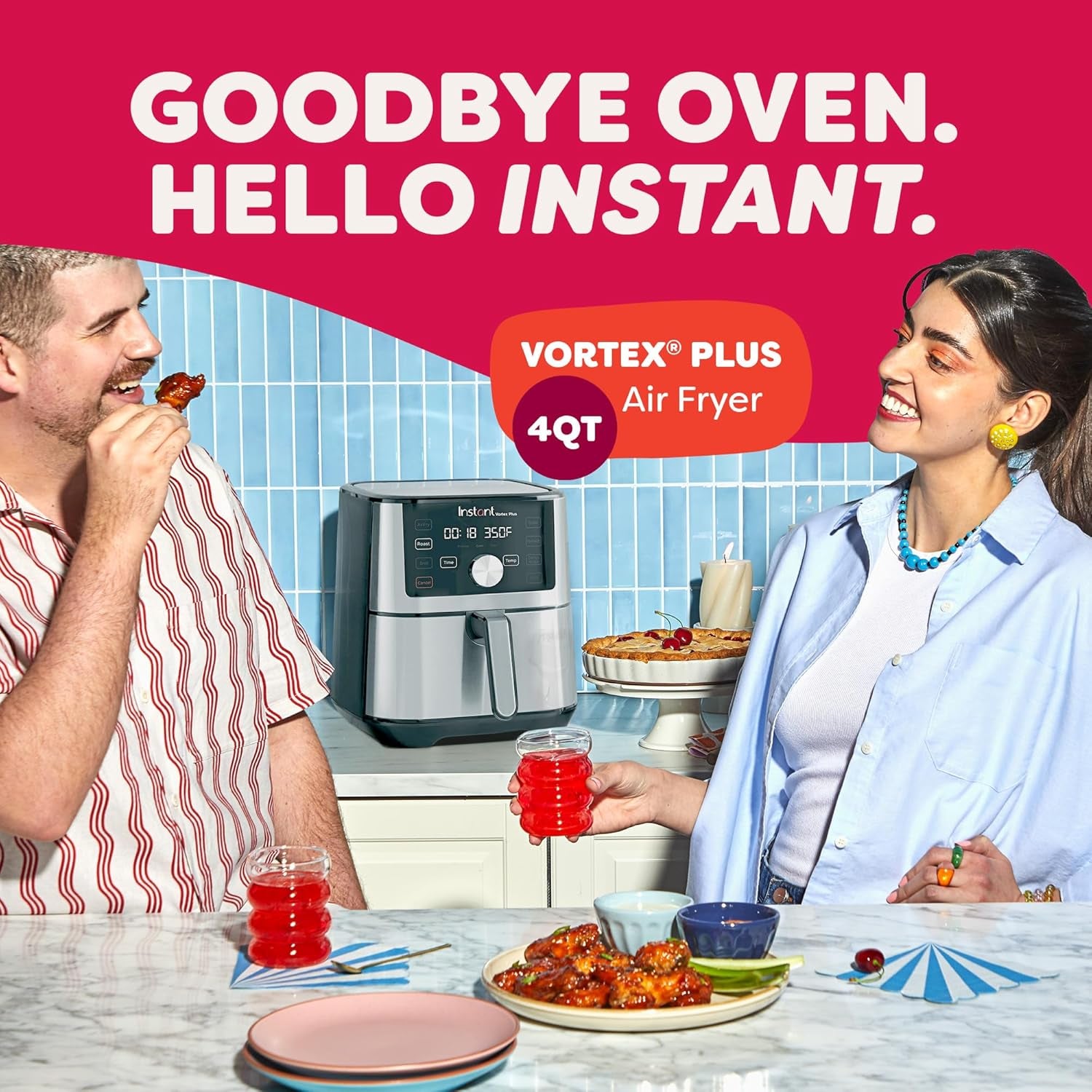 Vortex plus 4QT Air Fryer, Custom Program Options, 6-In-1 Functions Crisps, Broils, Roasts, Dehydrates, Bakes, Reheats, 100+ In-App Recipes, from the Makers of , Stainless Steel