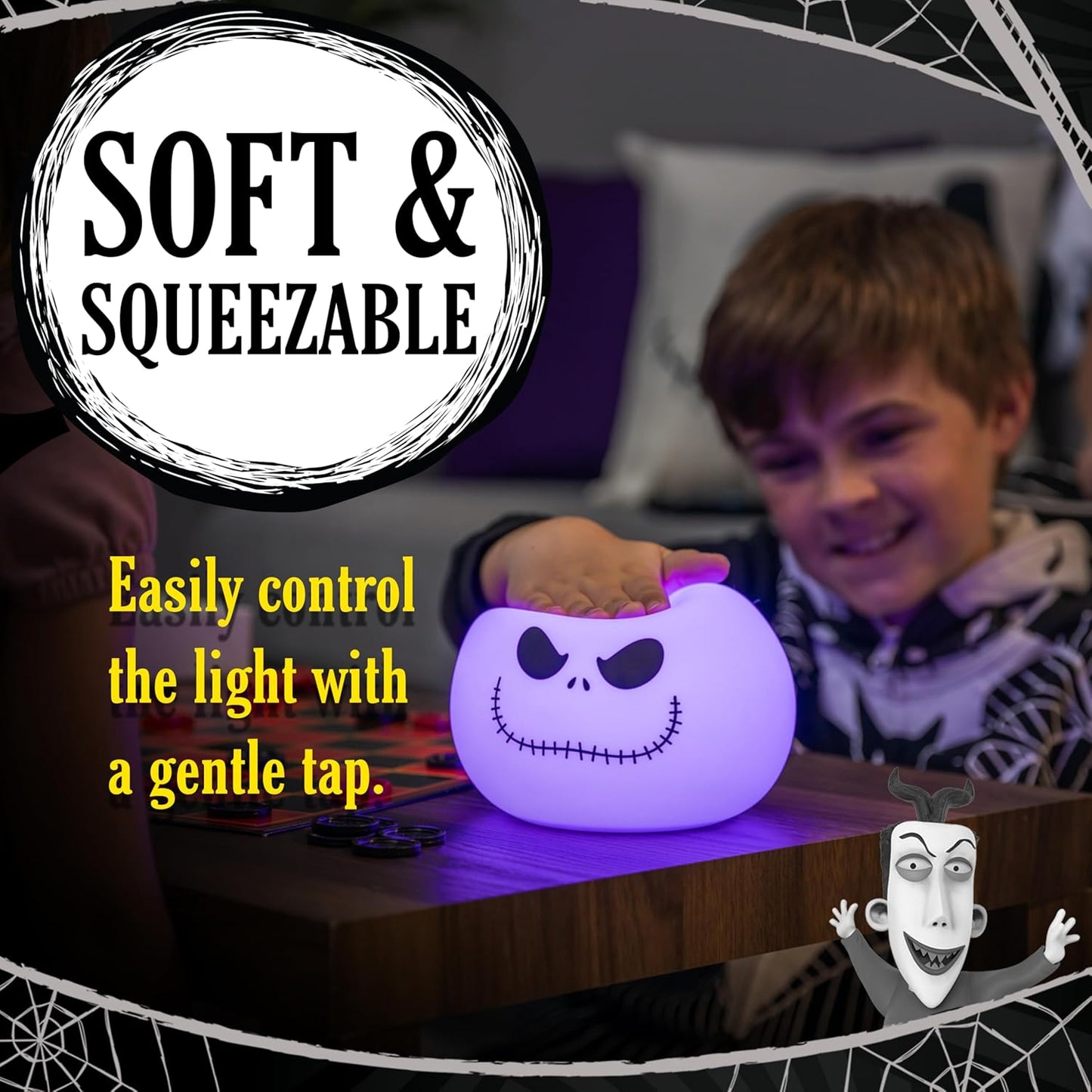 Jack Skellington Squishy Light - Color-Changing Night Light for Kids & Adults, Usb/Battery Operated Dimmable Lamp, Halloween & Christmas, Perfect for Bedroom, Playroom, Living Room (82503)