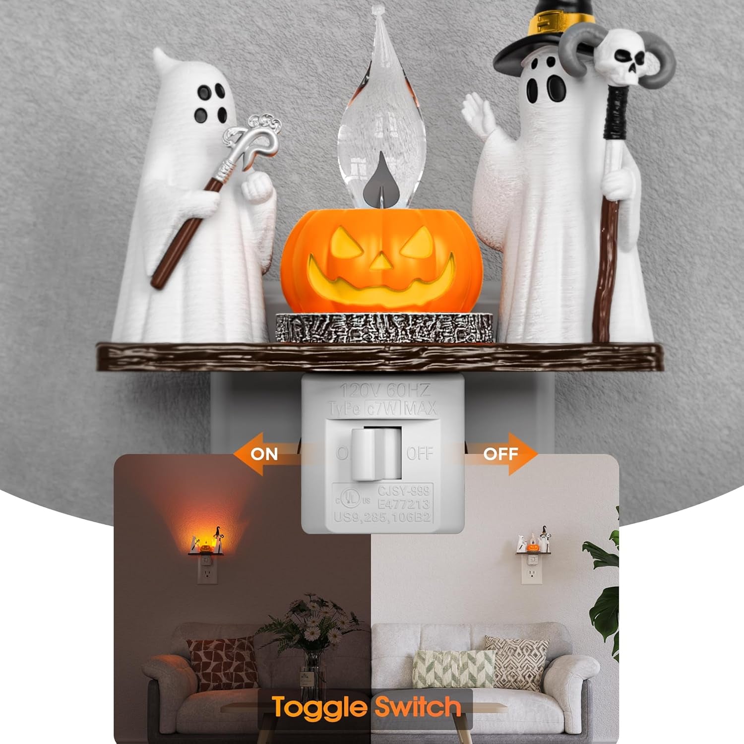 Halloween Night Light, Ghost Campfire Flickering Night Lights Plug into Wall, Cute Night Light for Kids, Plug in Ghost Nightlight with 360° Rotatable for Halloween Decorations Party