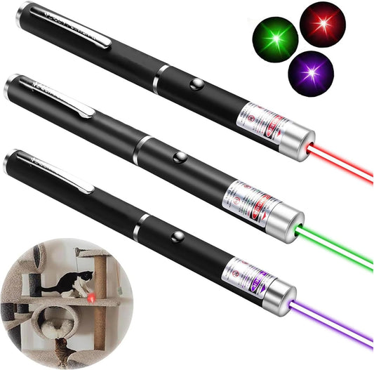 Red Green Violet Pointer for Cats (3 Pack), Pet Light Toys for Kittens and Dogs, Indoor Training and Chaser Toys for Cats.