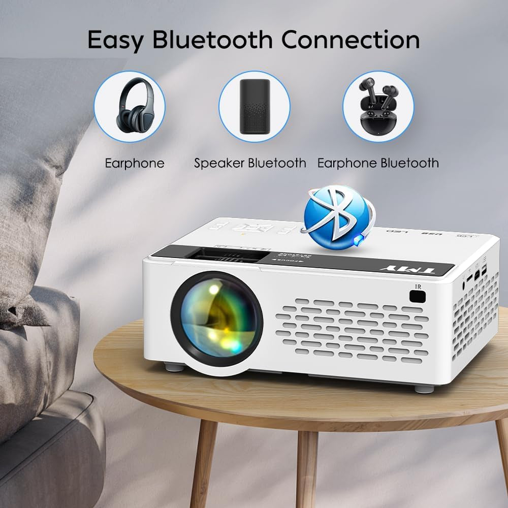1080P Full HD Portable Mini Projector, Upgraded Bluetooth Movie Projector with Screen, Compatible with TV Stick Smartphone/Hdmi/Usb, Indoor & Outdoor Use